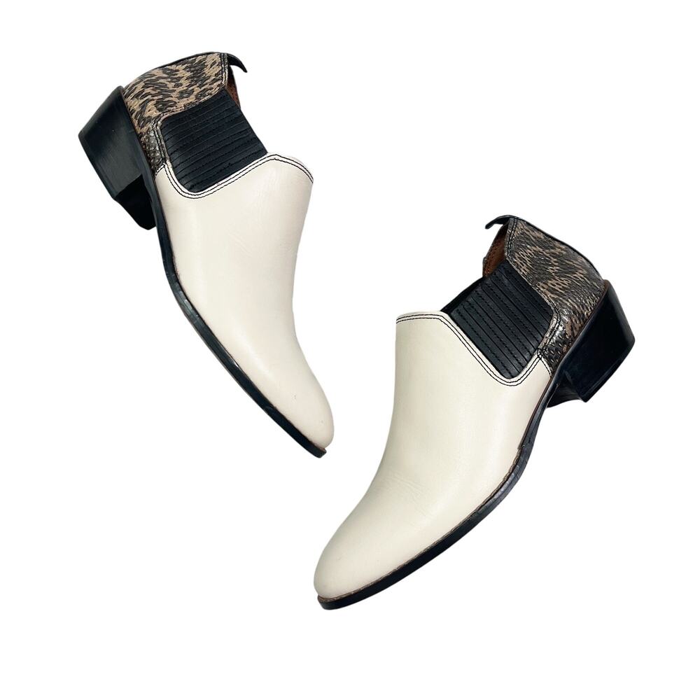 Coach | Devin White Leather Snake Print Block Heel Western Ankle Boots Shoes 8